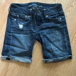 American Eagle Outfitters Distressed Dark Blue Jean Shorts